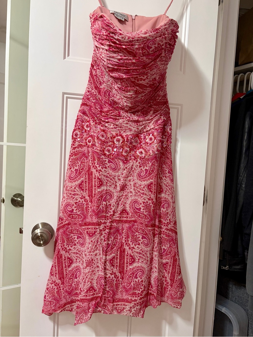 Vintage 100% Silk Kay Unger Sleeveless Pink Paisley Beaded Sundress